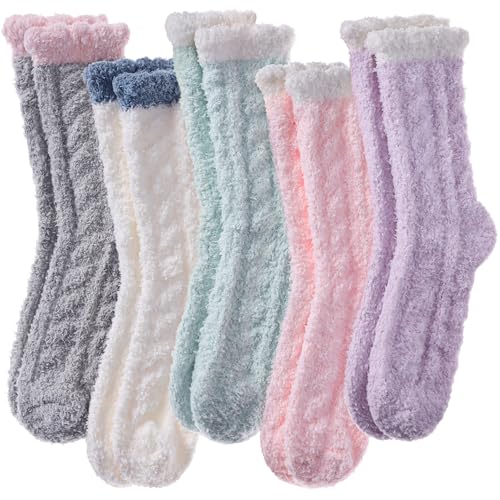 Image of LANLEO Fuzzy Socks for Women Soft Cozy Fluffy Slipper Winter Warm Microfiber Plush Sleeping Socks