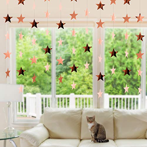 Image of Patelai Glitter Star Garland Banner 2026 Party Decor 130 Feet Star Hanging Streamers Twinkle Backdrop for Classroom Birthday Graduation Wedding Supplies(Rose Gold)