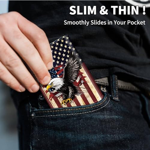 Slim Wallet for Men, Pop Up Card Holder RFID Blocking Metal Wallet Flag Eagle Design Holds Up to 9 Cards, Pop Up wallet for Notes and Coins and Debit Cards4