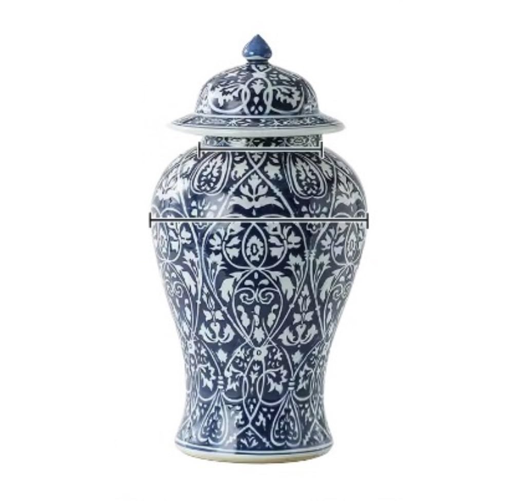 CVdrtyED Home Decor Chinese Tradition Ceramic Vase Jar With Lid Blue And White Decorative Porcelain Temple With Lids Ginger Jar(L)
