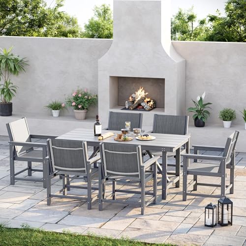 Image of Amopatio Outdoor HDPE Dining Chairs Set of 6 All-Weather Patio Chairs with Textilene Backrest Heavy Duty for Porch Backyard Deck Lawn Garden, Gray