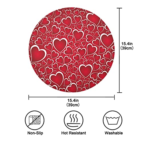 Xigua 4Pcs Romance Hearts Place Mats Valentine's Day Round Placemat Heat-Resistant Placemat Dining Table Mat Circle Shape 15.4" For Kitchen/Dinner/Party/Restaurant #TOP3