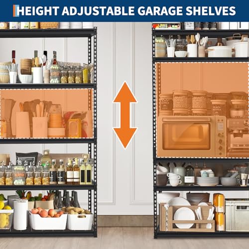 GarveeHome Garage Shelving, 5-Tier Heavy Duty Garage Shelving, 60" L x 24" W x 78" H Storage Shelves Adjustable Height, Metal Shelves for Kitchen Pantry Basement Laundry, Easy Assemble