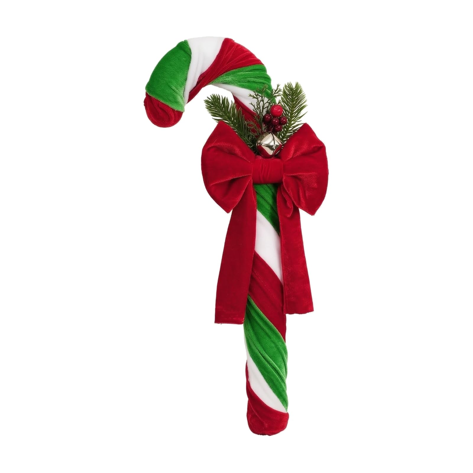 Plüsch-Zuckerstange mit Schleife und Glocke klassisch Zuckerstangen-Weihnachtsanhänger leicht Samt-Zuckerstange zum Aufhängen für Kamin, Großes