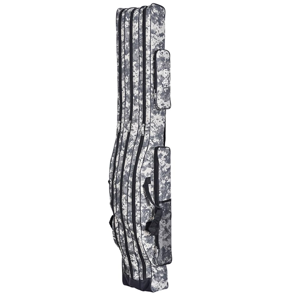 Borsa da Pesca Portatile Mimetica - 120 cm 150 cm, Grande Capacità, Custodia per Mulinello e Attrezzi Con Esche, Grigio Mimetico, L (150cm), Moderno