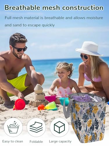 Beach Bags Women Mesh Tote Bag Watercolor Tropical Leaf Toy Grocery Pool Bag with Pockets for Travel/Picnic/Shower2