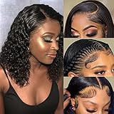 UKASI Deep Curly Bob 13x4 Lace Front Wig Human Hair For Women Pre Plucked with Baby Hair 180% Density Brazilian Short Bob Wigs 13x4 Lace Frontal Wigs Undetectable Real HD Natural Hairline 14 Inch