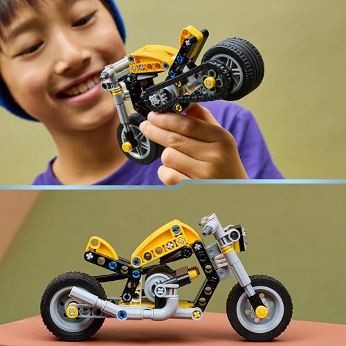 Image of LEGO Technic Yellow Motorcycle - Toy Building Set - Vehicle with Steering and Engine - 42225