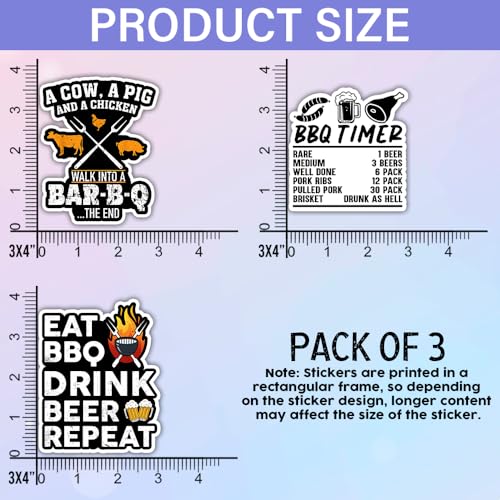 Image of SODAVA [3Pcs, 3in] Funny BBQ Grilling Sticker - Vinyl Barbecue Decal for Grill Masters, Backyard Cooks, Dad Gifts, Outdoor Cooking, Meat Lovers - Hilarious BBQ Joke for Toolboxes, Coolers, Laptops