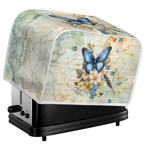 Image of Talayituse Butterfly Daisy Letter Print Toaster Cover 4 Slice Wide Slot, Lightweight Toaster Cover Dust Protection Washable Appliance Bag Bread Maker Cover, M