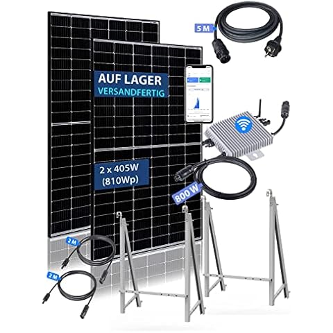 Balkonkraftwerk Solaranlage Stecker fertig Balkon Solaranlage mit DEYE Wechselrichter (5m Kabel, 800W mit Halterung und Schuko Stecker) Cover