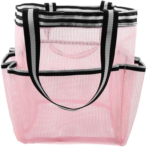 AMUSLESUR Neceser de Malla Portátil para Ducha 8 Bolsillos Gran Capacidad Secado Rápido Color Rayas Aleatorias Bolsa de Aseo Multifunción para Viaje y Uso Diario