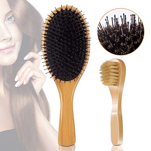 Hair Brush and Face Brush Set Natural Boar Bristle with Detangling Nylon Pins Hair Brush and Face Brush for Men, Women and Kids