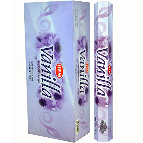 Hem Vanilla Incense Sticks 120 Sticks (6 x 20g Tubes) | Sweet & Soothing Vanilla Aroma | Ideal for Meditation Relaxation & Home Freshness | Handcrafted Low-Smoke 3540 Min Burn Time
