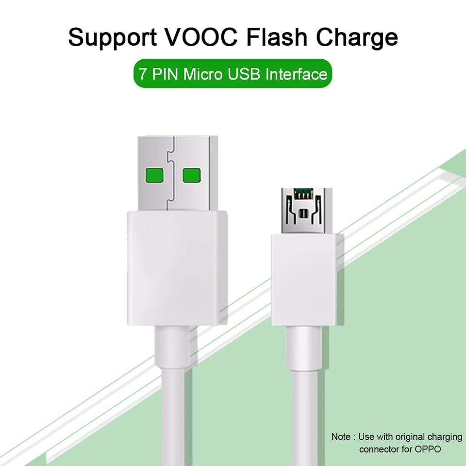 Image of VOOC Super Fast Charging & Data Sync Micro USB Cable Compatible For Oppo F11 /F11 Pro /F9 Pro /Realme 3 Pro Up To 4 Amp For All Oppo /Realme VOOC Compatible Smartphone(NOT Type C),1M,White
