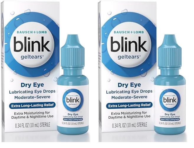 BLINK GelTears Eye Drops for Dry Eyes, Gel Lubricating Eye Drops, Instantly Soothing, Moisturizing & Extra Long-Lasting Hydrating Eye Care for Moderate to Severe Dry Eye Symptom Relief, 0.34 fl oz