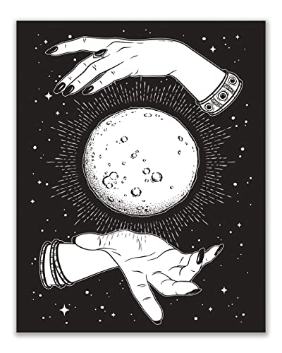 Black And White Occult Prints - Set Of 6 (8X10 Inches) Glossy Dark Academia Witch Minimalist Celestial Cosmic Alchemy Magic Wall Art Decor - Demon Goat - Fortune Telling - Snake - Black Cat #TOP6