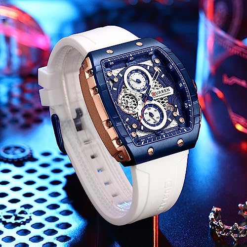 FORSINING Orologio Uomo Escheletrato - Quadrante Retrogrado Grande, Cinturino Morbido In Silicone, Lancette Luminose - Stile Steampunk Militare