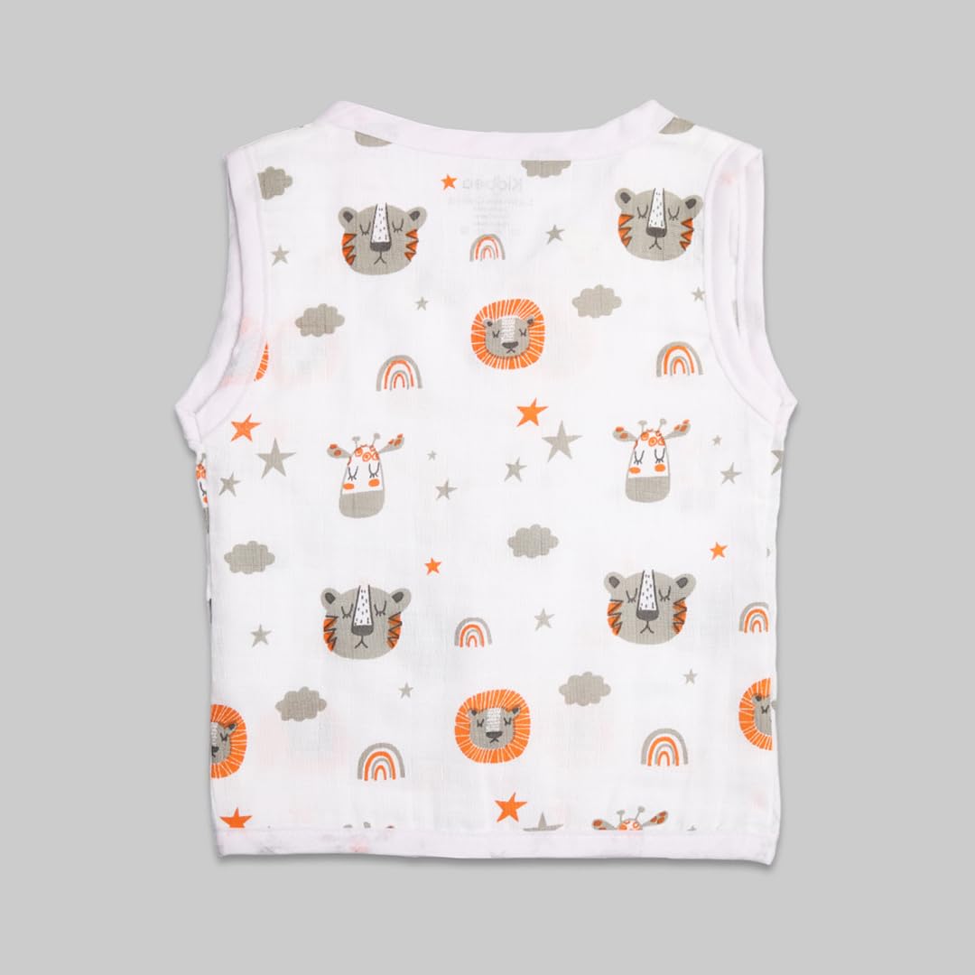 Kidbea Extra Soft Muslin Cotton Jhabla for Baby Boys Space, Sun, Tiger and Butterfly Print Pack of 4 With Multi colour & 6-9 Months - Image 8 thumbnail