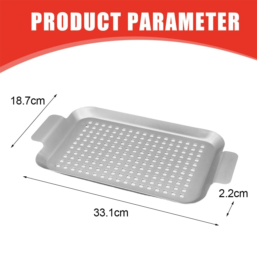 2 Piezas Bandeja para Asar, Bandeja de Grill de Acero Inoxidable con Agujeros, Plancha de Asarpara Acampar con Barbacoa al Aire Libre, 33x19 cm, Cesta para Parrilla de Verduras
