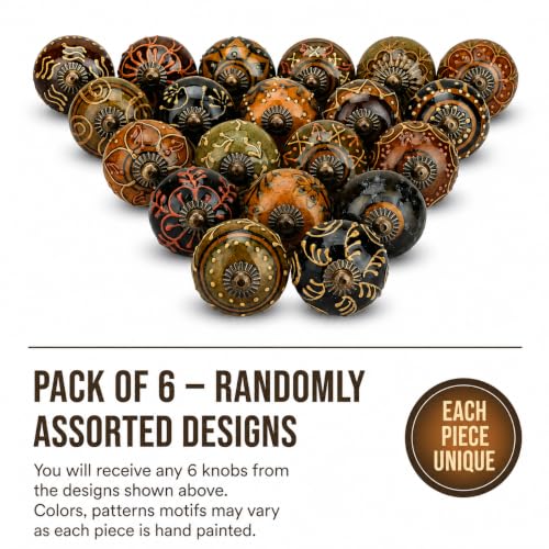 Image of Pack of 6 Brown Round Shiny Ceramic Desk Knobs