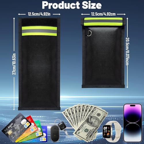 Image of 2 Pack Military Grade Faraday Bags for Phones & Car Keys, Anti-Tracking Anti-Theft Signal Blocking Pouch, Faraday Key Fob Protector