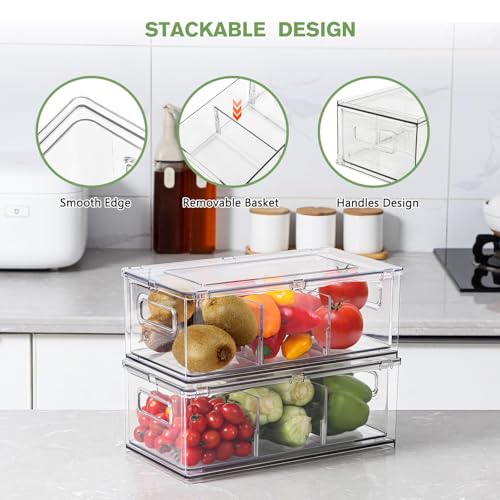 3.7QT Refrigerator Fridge Organizers Storage Bin with Pull-out Drawer,2 Pcs - image 3