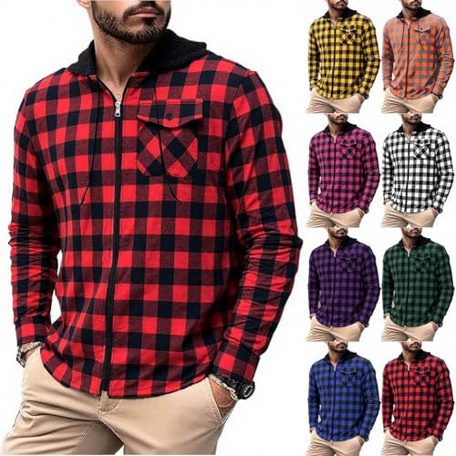 Cambkatl Vintage Flannel Shirt Jackets for Men Full Zip Plaid Hoodies Casual Stylish Long Sleeve Loose Checkered Outerwear2