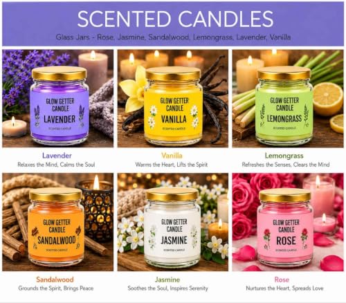 Image of Glow Getter Mini Jar Scented Candle Set | Premium Aromatherapy Candles in Glass Jars | Long Burning Home Fragrance Candles for Relaxation, Home Decor & Gifting, Scented Jar with lid (Pack of 18)