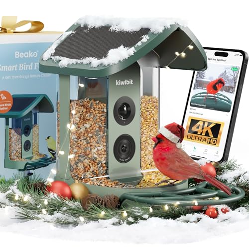 Kiwibit Beako™ Smart Bird Feeder with 4K Camera 4.4W Solar Roof for Outdoors - Ultra HD Live Stream & Photos, 10,000+ Bird Species AI-Identified, Real-Time Motion Detection, Easy Setup, Refill & Clean