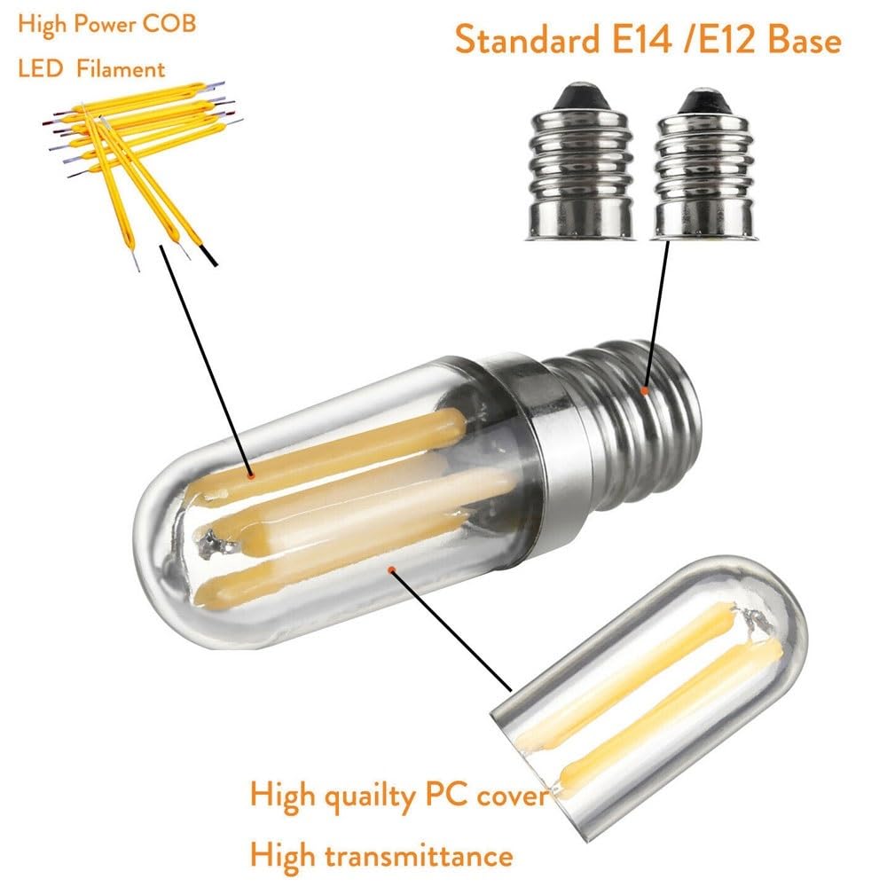 YSJX Lighting, Confezione da 20, Lampadine LED a filamento COB AC220V E12/E14 1W 2W 4W Mini Lampade for Frigorifero Congelatore Macchina da Cucire Lampadine per la casa(Warm White,E14 1W)