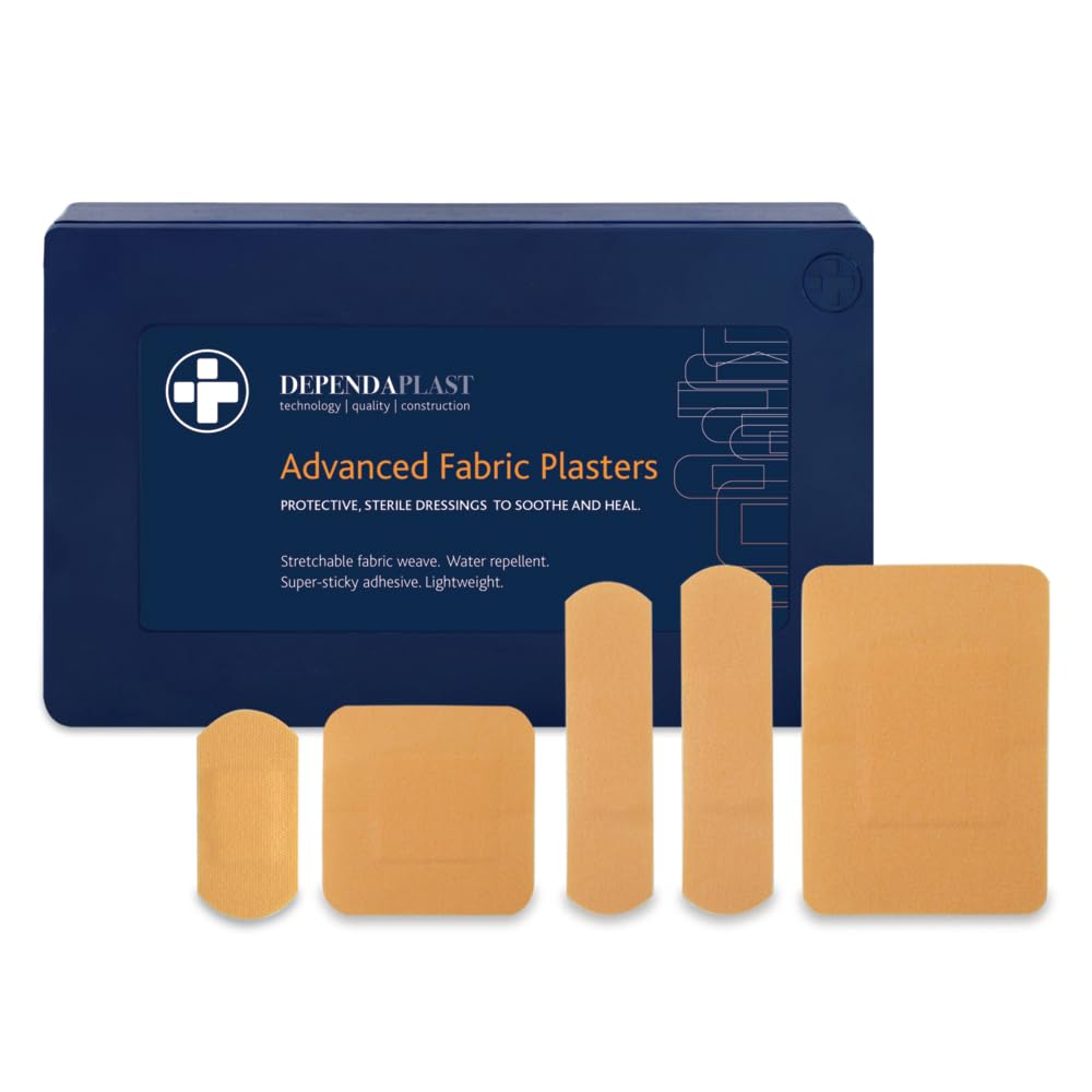 Reliance Medical Sterile Dependaplast Advanced Fabric Plasters - Latex-Free, Washproof, Low-Allergy, Assorted Sizes in Blue Box (Pack of 120)