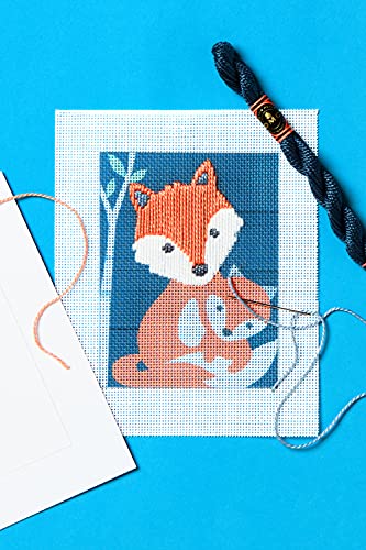 DMC - Kit point lancé - Gaspar le renard | à partir de 8 ans - Niveau facile | Contient le canevas imprimé, le fil, 1 aiguille et les explications - 15 x 18 cm