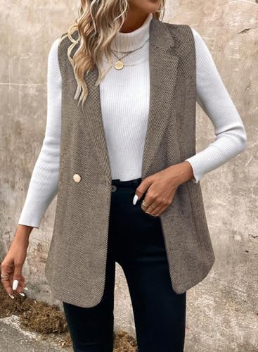 Happy Sailed Vest for Women Fall Winter Sleeveless Blazer Cardigans with Pockets3