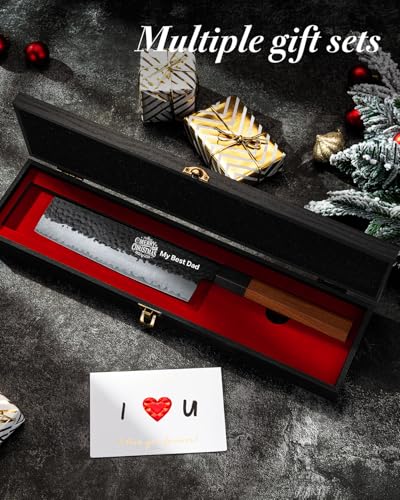Image of FAMCUTE Custom Engraved 7'' Nakiri Knife, Hand Forged 5-Layer 9CR18MOV Steel Japanese Chef Knife with Rosewood Handle, Personalized Birthday Gifts for Men /Dad (Luxury Sandalwood Box)