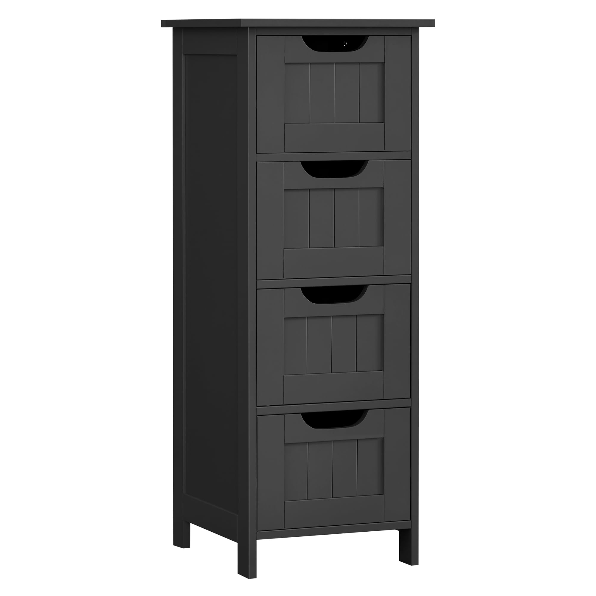VASAGLE Bathroom Floor Storage Cabinet, Bathroom Storage Unit with 4 Drawers, Bathroom Cabinet Freestanding, 30 x 30 x 82 cm, Living Room, Dining Room, Kitchen, Modern Style, Ink Black LHC040B01