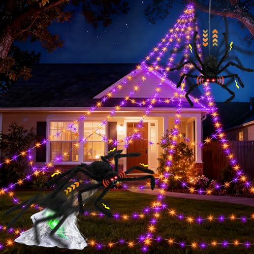 Image of Halloween Decorations Animatronics Jumping Spider Lights Web, Black