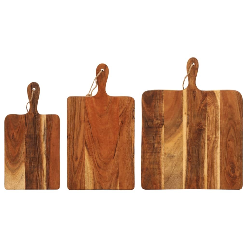 INLIFE Schneidebrett 3 STK. Massivholz Akazie,Heim & Garten,Küche & Esszimmer,Küchenhelfer & -utensilien,Schneidebretter,Braun,3.95 KG,376051