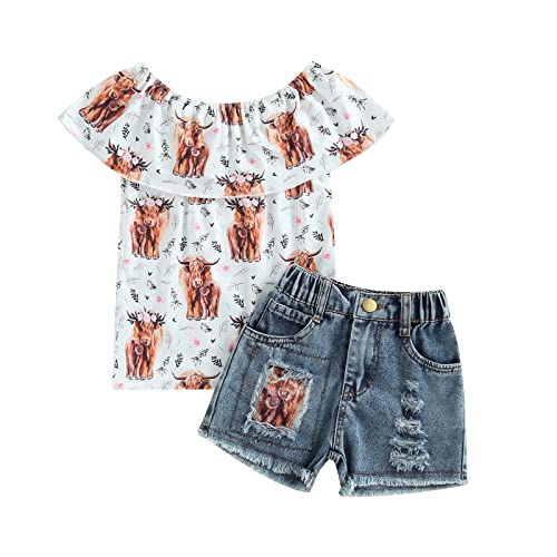 Ledy Champswiin Toddler Girl Summer Clothes Set Floral T-shirts+Denim Shorts 1T 2T 3T 4T 5T 6T Kids Girl Outfits