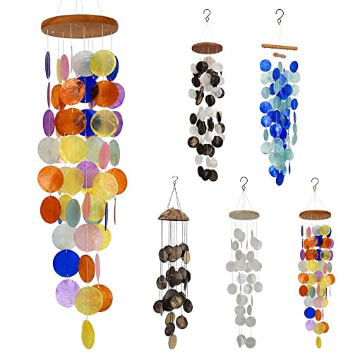 sinfinate Capiz Shell Outdoor Wind Chimes, Unique Memorial Handmade Chimes, Hanging Windchimes Unique Memory Gifts for Mom. Sea Shell Beach Decoration for Garden, Patio, Yard
