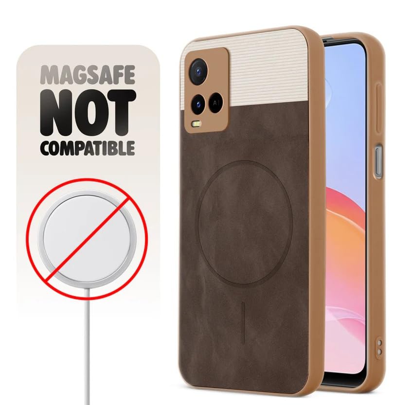 Image of Bintage CASE Mac Safe Design Hard Light Weight Back Case | Soft Border Camera Protect | Dual PU Leather Finish Back Cover Compatible for Vivo Y21G / Y21s / Vivo Y33s - White & Cherry Brown