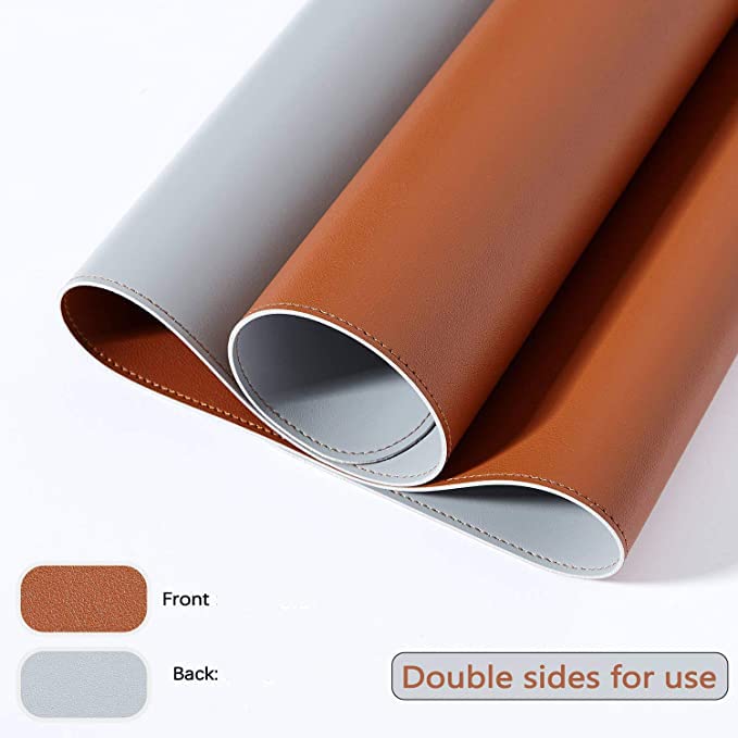 Image of AROPANA Vegan Leather Desk Mat | Large Reversible Mouse Pad & Computer Table Protector | Dual-Side Waterproof Extended Laptop Pad with Edge-Stitched Design (80x40CM, Brown and Grey)