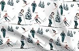 Spoonflower Fabric - Sports Ski Vintage Retro Winter Snow Fir Mountain 1960S Skiing Printed on Petal Signature Cotton Fabric Fat Quarter - Sewing Quilting Apparel Crafts Decor