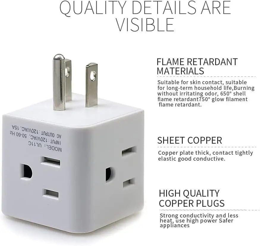 Generic Power Plug 4 outlets Wall Strip Cube (4 Way Side) US AC Electrical Power Strip, Splitter Grounded Adapter for Home Office 3 Prong