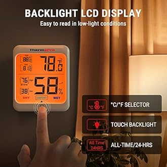 ThermoPro TP53 2 Pack Digital Hygrometer Indoor Thermometer for Home, Temperature Humidity Sensor with Comfort Indicator & Max Min Records, Room Thermometer Humidity Meter with Backlight Display