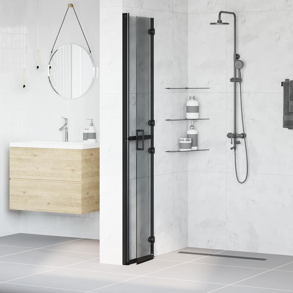 Parete Doccia Walk-In Nero in Alluminio e Vetro Temperato 70x6,5x190cm Pieghevole con Paraspruzzi e Stabile Divisorio per Vasca e Doccia
