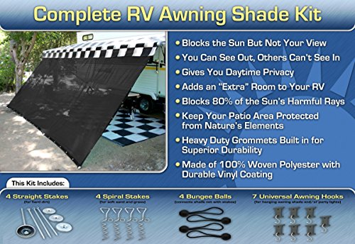 EZ Travel Collection RV Awning Shade Kit Black Motorhome Awning Screen Trailer Kit 10x15
