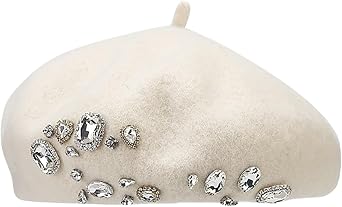yolrdiw Elegant French Beret for Women Shiny Rhinestone Wool Hat Wedding Party