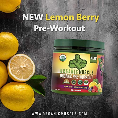 Organic Muscle #1 Rated Organic Pre Workout Powder-Natural Vegan Keto Pre-Workout & Organic Energy Supplement for Men & Women- Non-GMO, Paleo, Gluten Free, Plant Based -Lemon Berry -160g