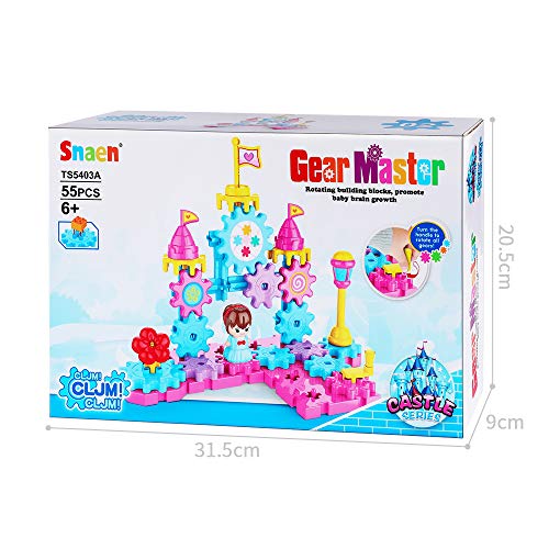 SNAEN DIY Rotating Gears Building Toy Set, Girls STEM Educational Interlocking Learning Blocks, Hand–Operated Spinning Gears Construction Play Set with Doll for Todllers Boys and Girls